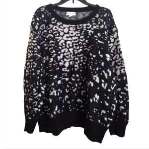 Ava & Viv black and white Geometric Pattern crew neck sweater with 3X
